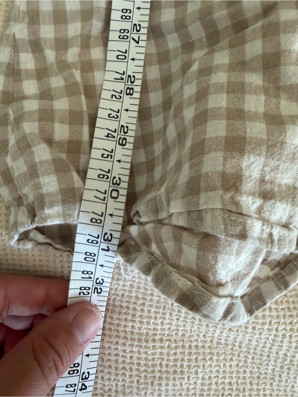 Rylee and Cru Linen Cotton Beige Gingham Button-Front Short Sleeve Dress - Picture 8 of 8